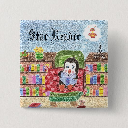 Badge Carré 5 Cm Bouton de récompense de pingouin (Devant)