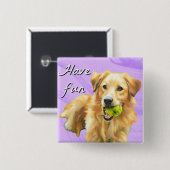 Badge Carré 5 Cm Bouton de retriever doré pour s'amuser (Devant & derrière)