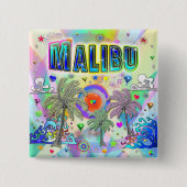 Badge Carré 5 Cm Bouton de rêve profond de Malibu (Devant)