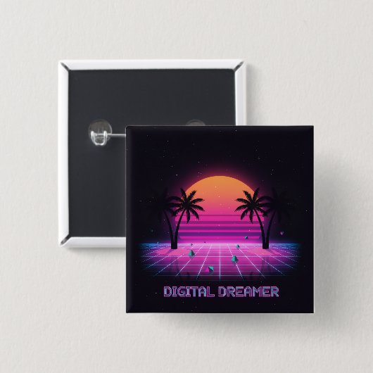 Badge Carré 5 Cm Bouton de revers rétro Digital Dreamer (Devant & derrière)