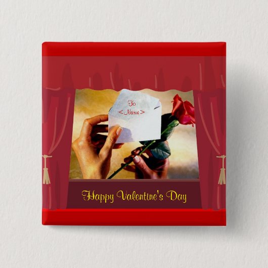 Badge Carré 5 Cm Bouton de Saint Valentin (Devant)