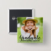 Badge Carré 5 Cm Bouton de script photo de graduation moderne noir (Devant & derrière)