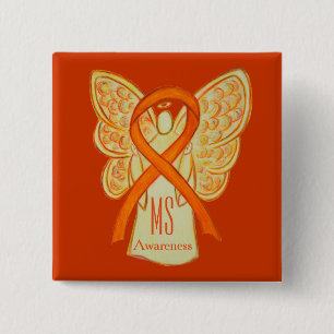 Badge Carré 5 Cm Bouton de sensibilisation MS Ruban Orange Angel Bo