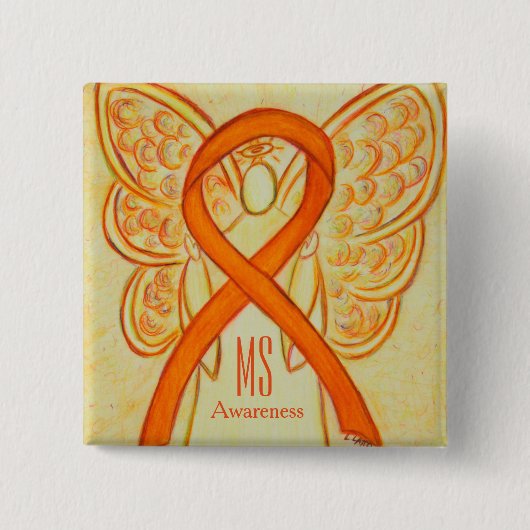 Badge Carré 5 Cm Bouton de sensibilisation MS Ruban Orange Angel Bo (Devant)