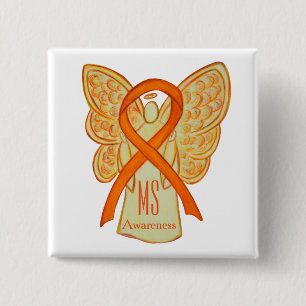 Badge Carré 5 Cm Bouton de sensibilisation MS Ruban Orange Angel Bo