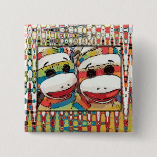 Badge Carré 5 Cm Bouton de singe de chaussette