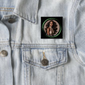Badge Carré 5 Cm Bouton de spectacle en poussière d'émeraude (En situation)