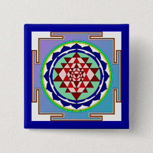 Badge Carré 5 Cm Bouton de Sri Yantra