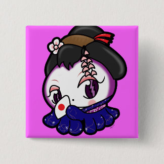 Badge Carré 5 Cm Bouton de Tako-Chan de geisha