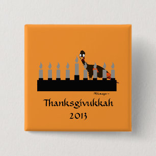 Badge Carré 5 Cm Bouton de Thanksgivukkah Menorah