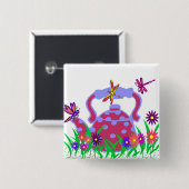 Badge Carré 5 Cm Bouton de théière de libellule (Devant & derrière)