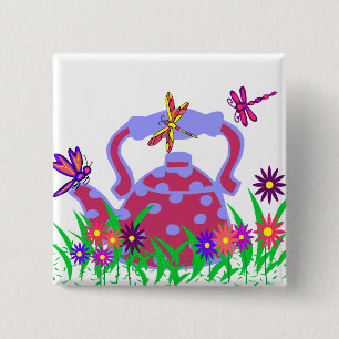Badge Carré 5 Cm Bouton de théière de libellule