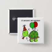 Badge Carré 5 Cm Bouton de tortue d'anniversaire customisé (Devant & derrière)