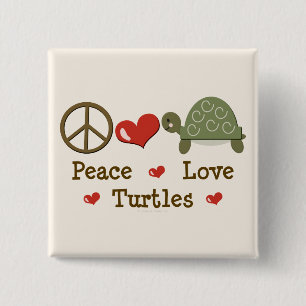 Badge Carré 5 Cm Bouton de tortues d'amour de paix