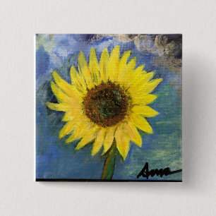 Badge Carré 5 Cm bouton de tournesol