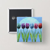 Badge Carré 5 Cm Bouton de tulipe (Devant & derrière)