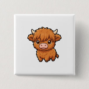 Badge Carré 5 Cm Bouton de vache des Highlands de bébé mignon