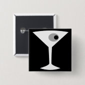 Badge Carré 5 Cm Bouton de verre Noir Martini (Devant & derrière)