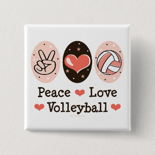 Badge Carré 5 Cm Bouton de volleyball d'amour de paix