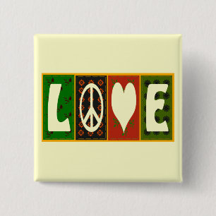 Badge Carré 5 Cm Bouton d'édredon d'amour de paix