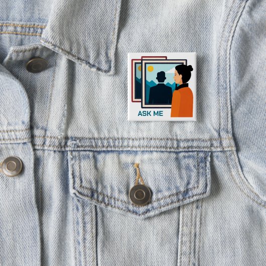 Badge Carré 5 Cm Bouton Demande au document du musée (En situation)