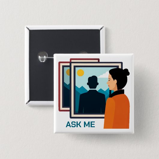 Badge Carré 5 Cm Bouton Demande au document du musée (Devant & derrière)