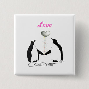 Badge Carré 5 Cm Bouton des Inséparables de pingouins pour filles