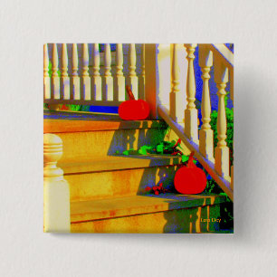 Badge Carré 5 Cm Bouton "Deux Carrés Citrouilles"