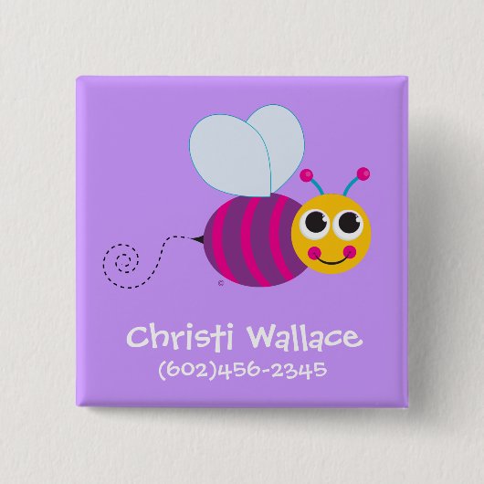 Badge Carré 5 Cm Bouton d'identification d'abeille (Devant)