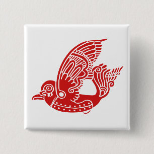Badge Carré 5 Cm Bouton d'oiseau de Metallon (rouge)
