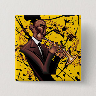 Badge Carré 5 Cm Bouton d'or de bruit de jazz