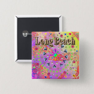 Badge Carré 5 Cm Bouton doré Lucky Long Beach