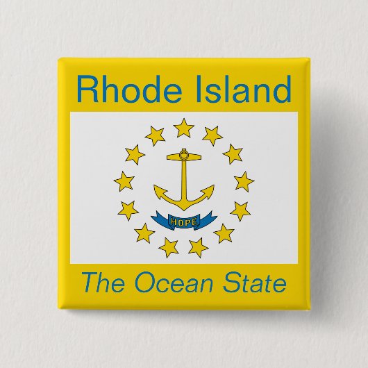 Badge Carré 5 Cm Bouton Drapeau de l'île Rhode (Devant)