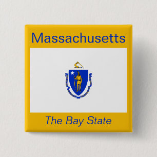 Badge Carré 5 Cm Bouton Drapeau Massachusetts