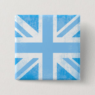 Badge Carré 5 Cm Bouton du drapeau de l'Union jack en teintes bleu 