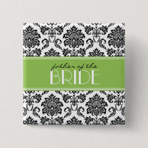 Badge Carré 5 Cm Bouton du père de la mariée Damask dans Apple Gr