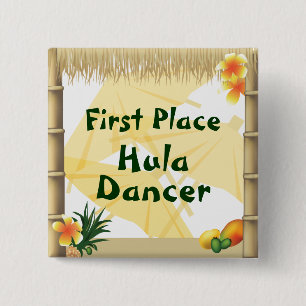Badge Carré 5 Cm Bouton du premier prix du Luau Party Hula Dancer