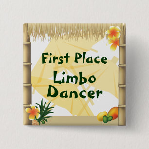 Badge Carré 5 Cm Bouton du premier prix Limbo du Luau Party
