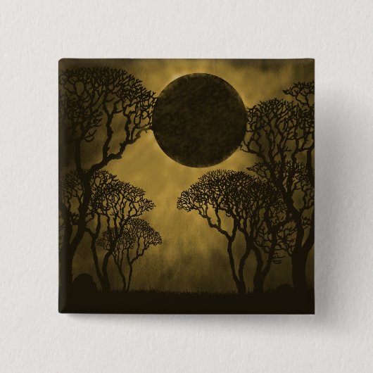 Badge Carré 5 Cm Bouton Eclipse de Forêt foncée dorée (Devant)