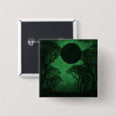 Badge Carré 5 Cm Bouton Eclipse Forêt Sombre, Vert (Devant & derrière)