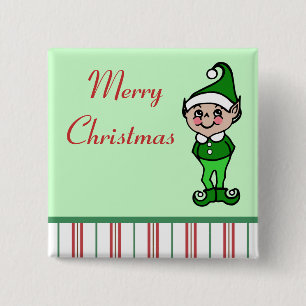 Badge Carré 5 Cm Bouton Elf de Noël