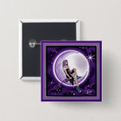 Badge Carré 5 Cm Bouton enfant Lune violette (Devant & derrière)