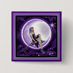 Badge Carré 5 Cm Bouton enfant Lune violette