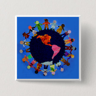 Badge Carré 5 Cm Bouton Enfants paisibles autour du monde