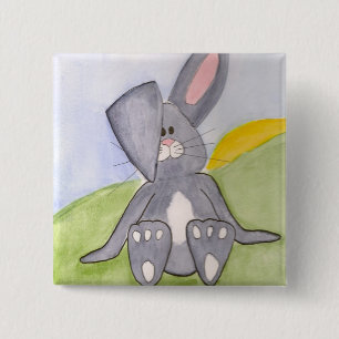 Badge Carré 5 Cm Bouton ensoleillé de lapin