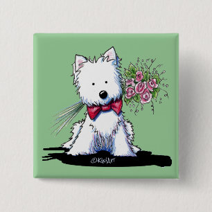 Badge Carré 5 Cm Bouton épinglé Prince Westie de la Saint-Valentin