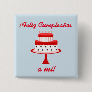 Badge Carré 5 Cm Bouton espagnol "Feliz cumpleaños" "Joyeux anniver