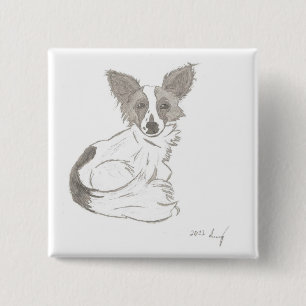 Badge Carré 5 Cm Bouton Esquisse Papillon