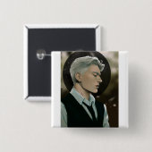 Badge Carré 5 Cm Bouton Everett (Devant & derrière)