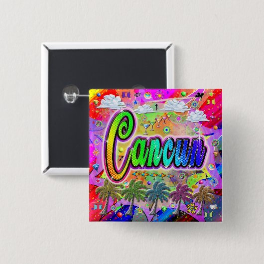 Badge Carré 5 Cm Bouton Express de Cancun Vista (Devant & derrière)
